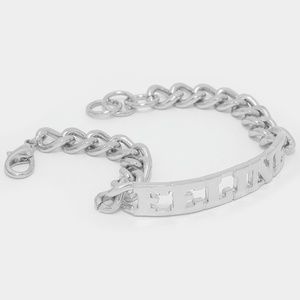 Silver "FELINE" Chain Link Name Plate Bracelet